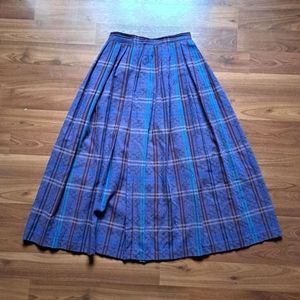 Vintage 100% Wool Purple blue Plaid Midi skirt fall winter